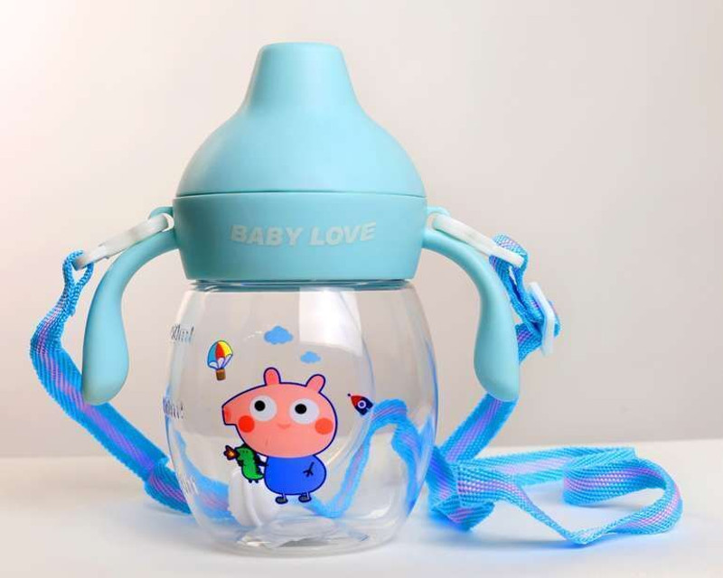 Cubella wrapped in love Baby Sipper Cup Peppa Pig Design Anti-Spill Silicone Spout with Handles & Strap(Blue)