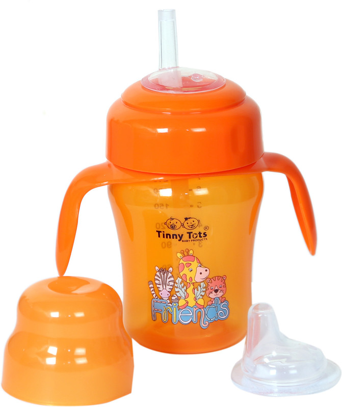 Jingle Kids Baby Sipper 2 In 1 Feeding Sippy Unbreakable Bottle With Straw & Silicone Spout(Orange)