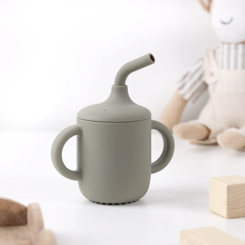 HONOR YOUR HOME Silicone BPA Free Spout Sipper Cup With Straw 250 ml(Olive Green)