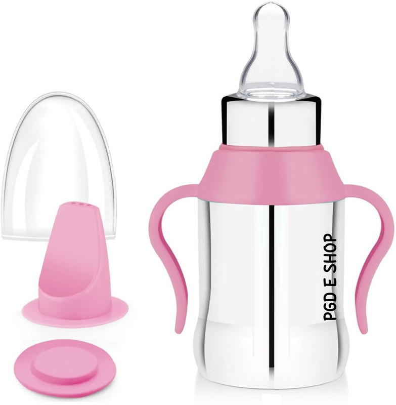 PGD 3 in 1 Kids Baby Sipper cup Feeding Bottle with Training handle, Nipple, Spout(Steel Sipper Feeding Bottle 200ML)