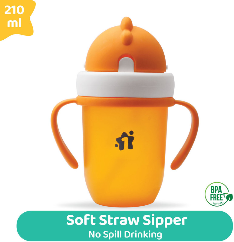 1st Step Matte Collection BPA Free Polypropylene Soft Straw Sipper with Twin Handles for Easy Grip(Orange)