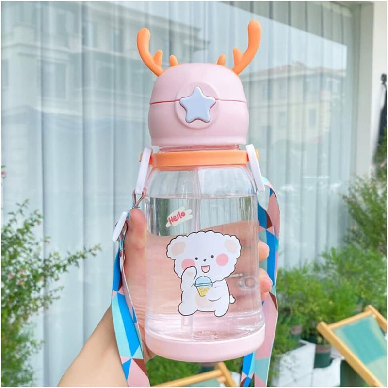 AK10ZONE Deer Horn Cartoon Design Sipper Water Bottle for school Kids with Lock cap(Multicolor)
