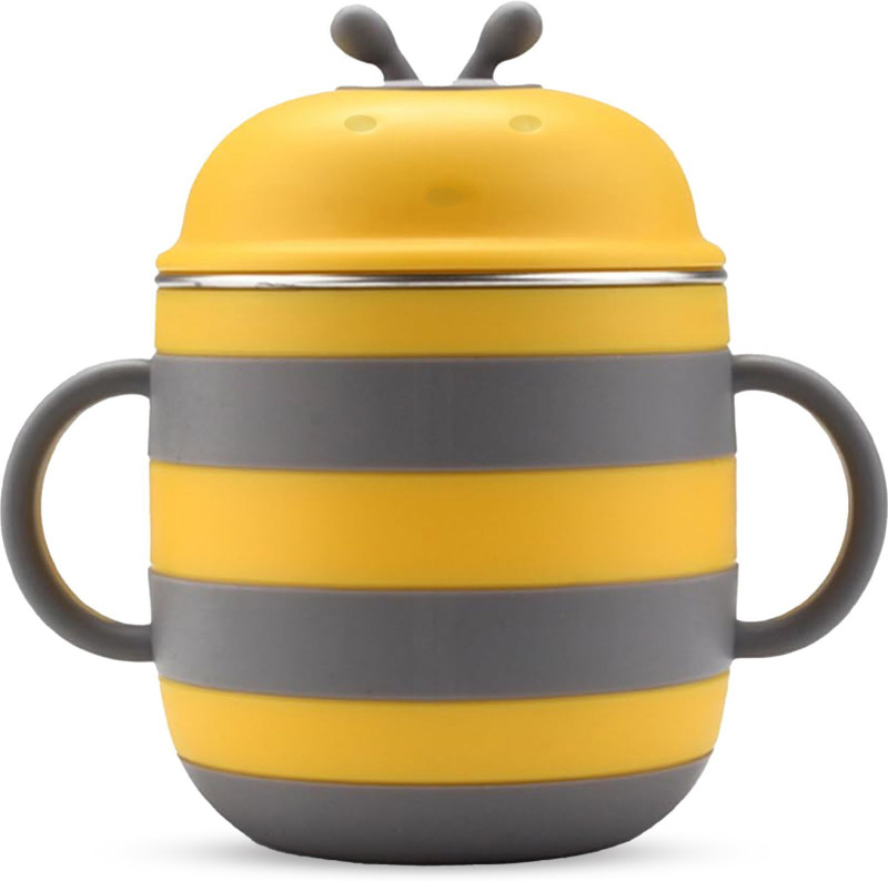 ONE AND ONLY Baby Feeding Mug for Milk & Water, Stainless Steel Toddlers Bee Feed Cup 220ml(Yellow|Grey)