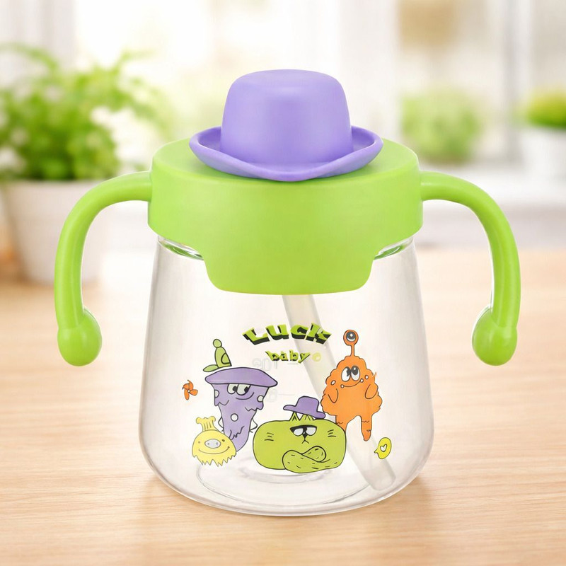 Magic Pebbles Eco-friendly Baby Water Bottle For Kids With Soft Silicone Straw-280ML(Green)