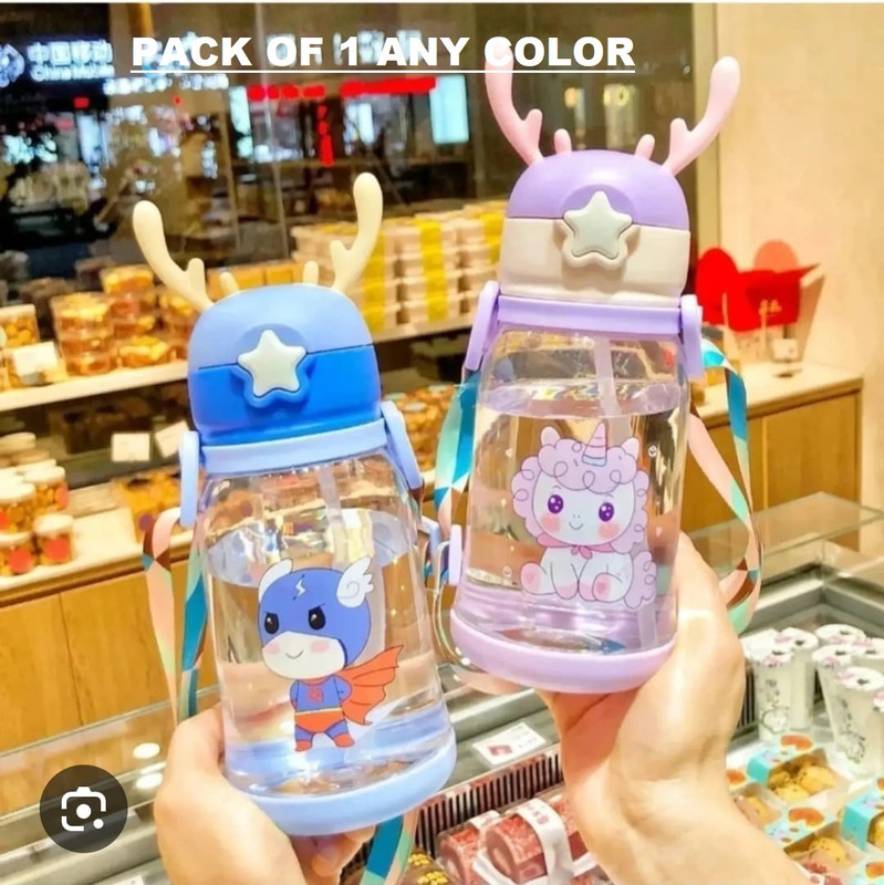 krishav Water Bottle with Sipper-600ml||Cartoon Design with Push Button||(Blue, Pink)