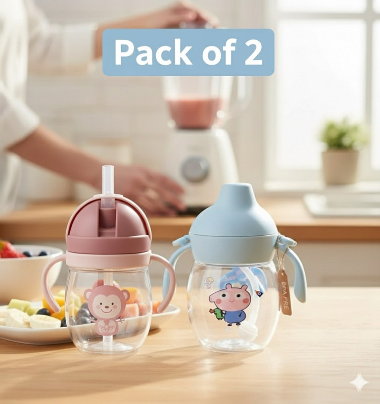 YGoyalAndCO Pack of 2 BPA Free Baby Sipper Cups with Handles & Straw | Leak Proof(Multicolor)