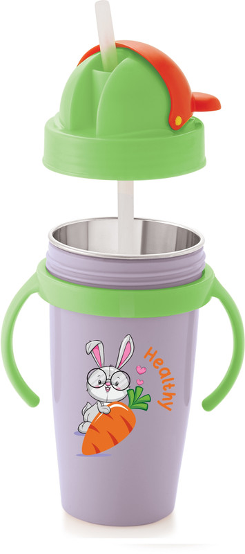 Nabhya Inner Steel Cartoon Print Water Bottle With Straw 360 ML Sipper Bottle for Kids(Purple)