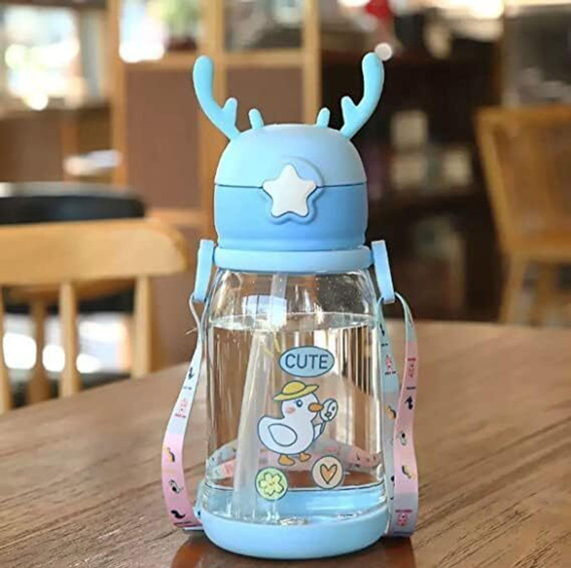 Vadhavan Horn Design Cartoon Sipper 600 ML Water Bottle for Kids with strap - 1pc(Multicolor)