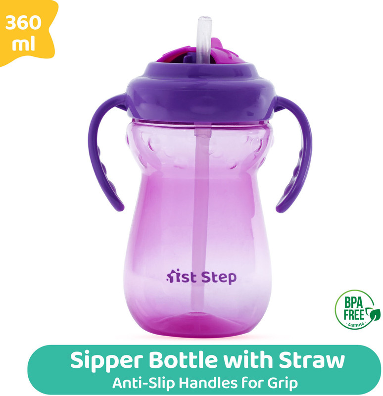 1st Step BPA Free Anti-Spill Soft Silicone Straw Baby Sipper Cup with Twin Handle- 360ml(Pink)