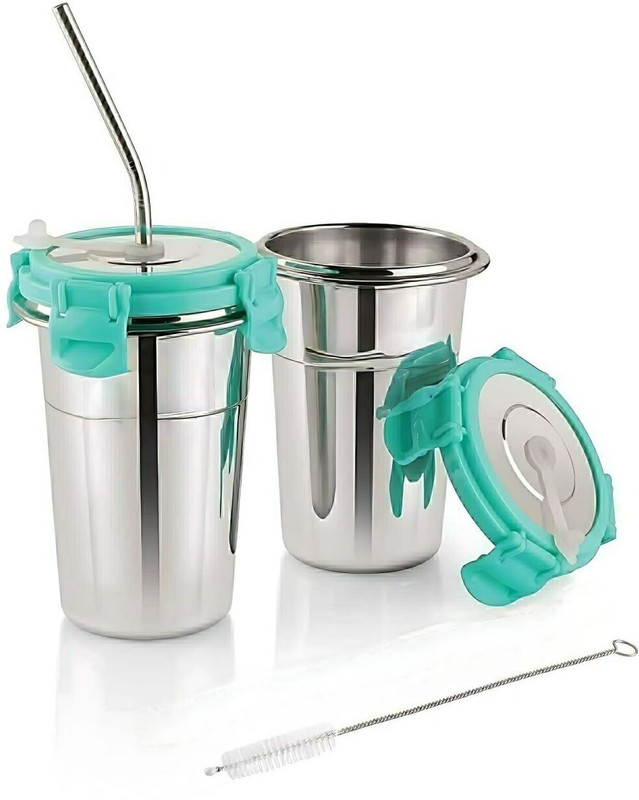 Porquepine Stainless Steel Tumbler with Steel Straw Hot and Cold(Steel)