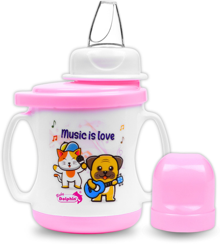 Baby Dolphin 2 in 1 Super Cup with Silicone Spout 200ml |Baby Sipper|Baby Sippy Cup|BPA Free(Pink)