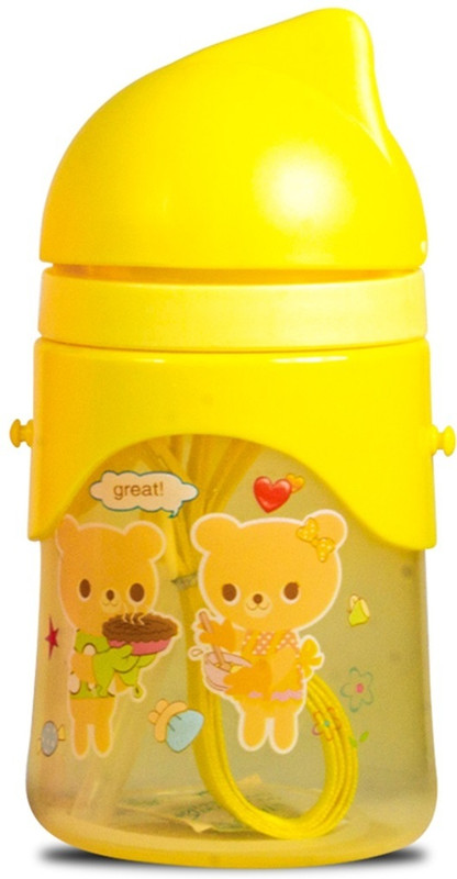 Jingle Kids Baby Sippy Bottle/Cup/Mug Water/Juice Training Straw Sipper 350ML With Strap(YELLOW PRINT)