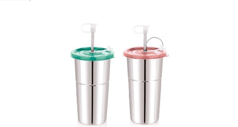 Porquepine 400 ML Stainless Steel Tumbler with Executive Lid, Straws with Brush(Multicolor)