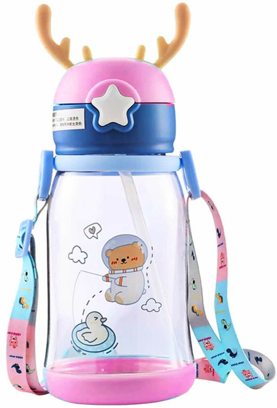 KAVANA Kids/Baby Sipper Water Bottle With Straw & Hanging Rope(Blue, Pink)