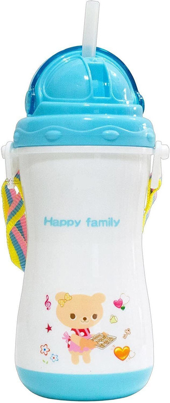 Kidsify Baby Opaque Soft Straw Sipper White Anti Spill Sippy Cup with Adjustable Strap for Baby & Kids Water Bottle/Juice Sipper BPA Free 350ML (Blue)(Blue)