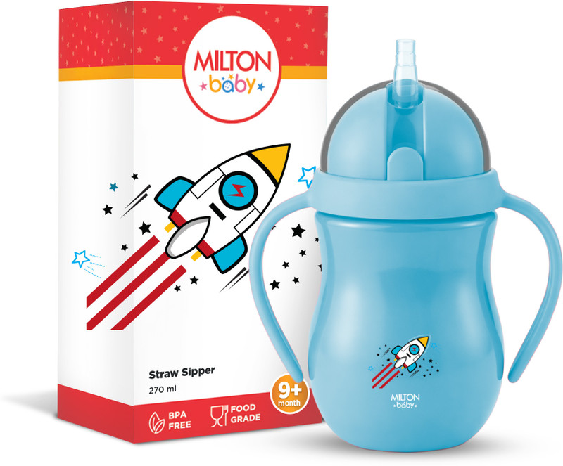 Milton Baby Flexible Straw Sipper Bottle 360° Drinking for kids 9+ Month, 270 ml, Light Blue(Light Blue)