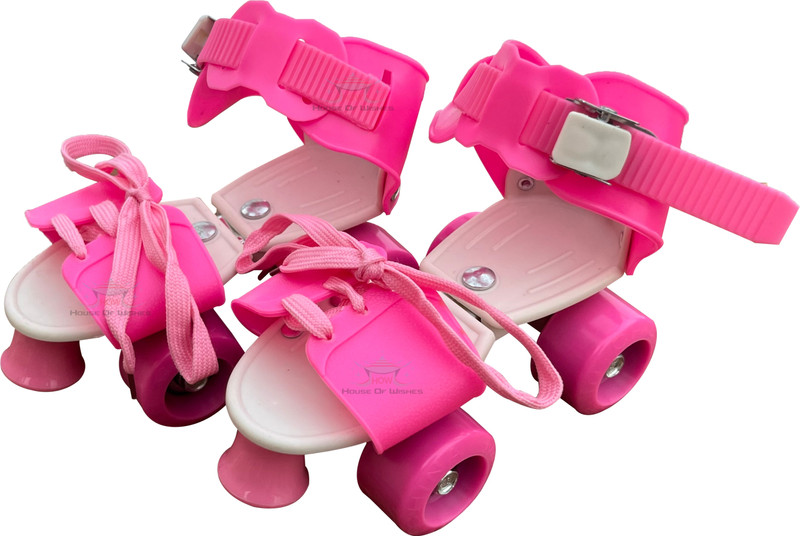 HOW(House Of Wishes) Roller Skates for Kids Age Group 5-12 Years Adjustable Inline Skating Shoes Quad Roller Kids Size  3 UK - 6 UK(Adjustable, Beginner, Pink)