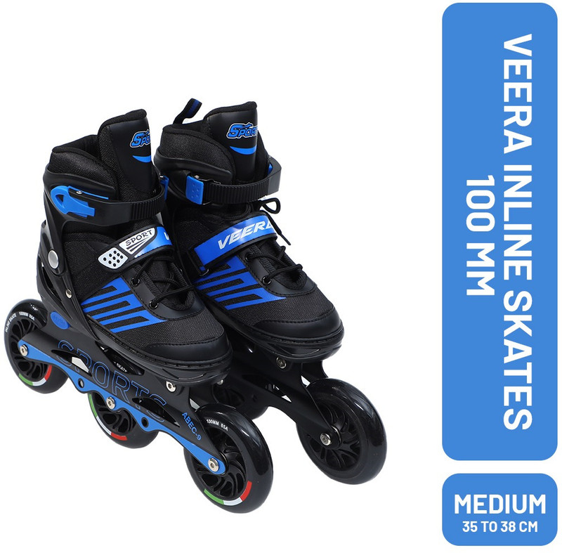 VEERA Large Size Adjustable Skates | Unisex Kids | 15 To 18 Years | In-line Kids Size  3 UK - 6 UK(Adjustable, Advanced, Beginner, Intermediate, Recreational, Training, Blue)