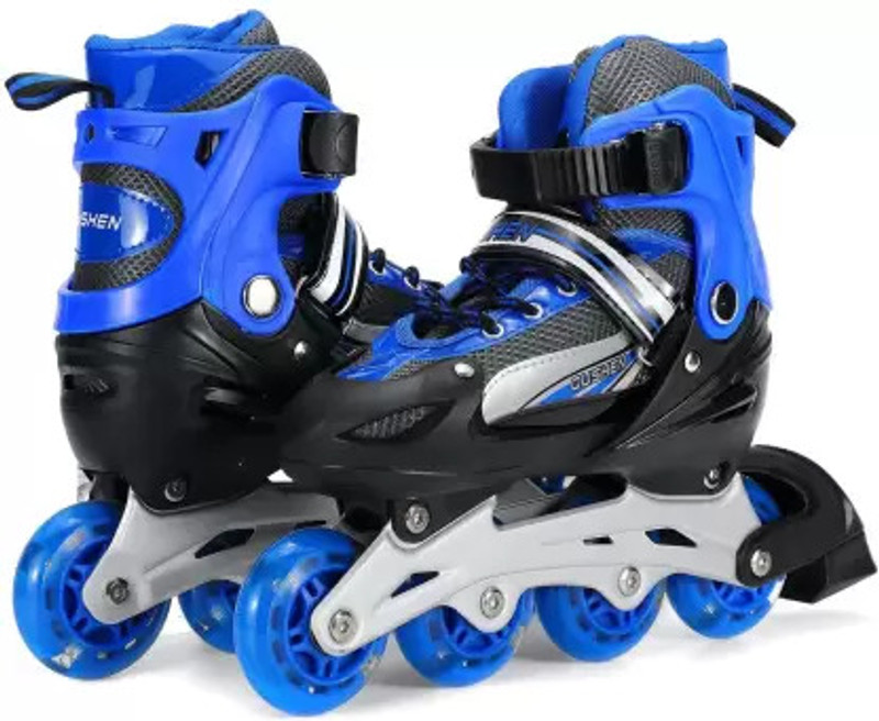 Pramukh Fashion Adjustable Inline Skates Roller Blades for Girls and Boys In-line Skates In-line Kids Size  6 UK - 9 UK(Adjustable, Advanced, Blue)