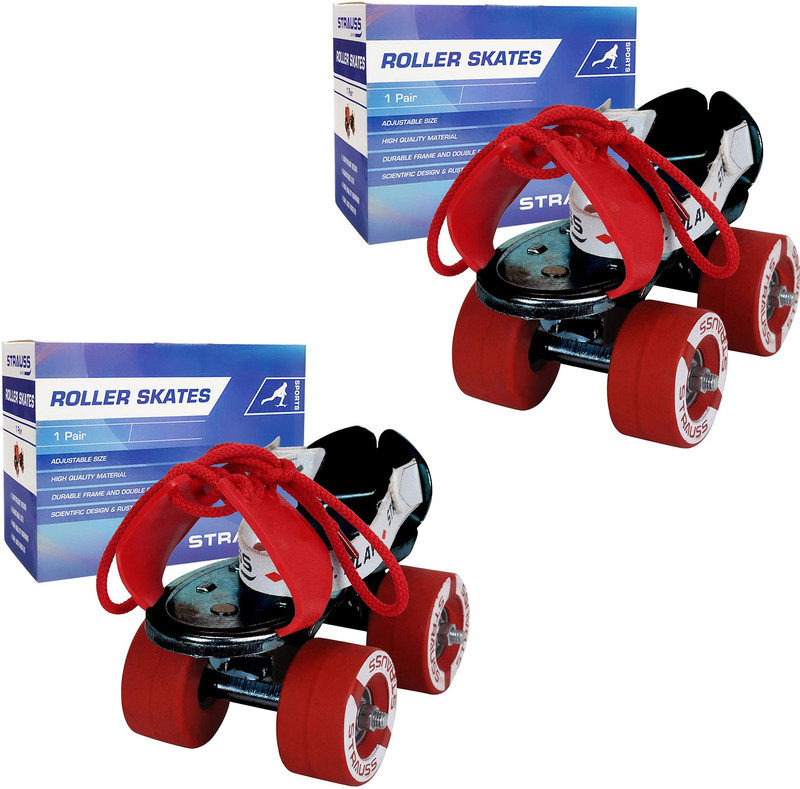 Strauss Tenacity Adjustable Roller Skates for Kids|Boys|Girls (2 Pair) Quad Roller Kids Size  3 UK - 6 UK(Adjustable, Beginner, Intermediate, Advanced, Training, Black, Red)