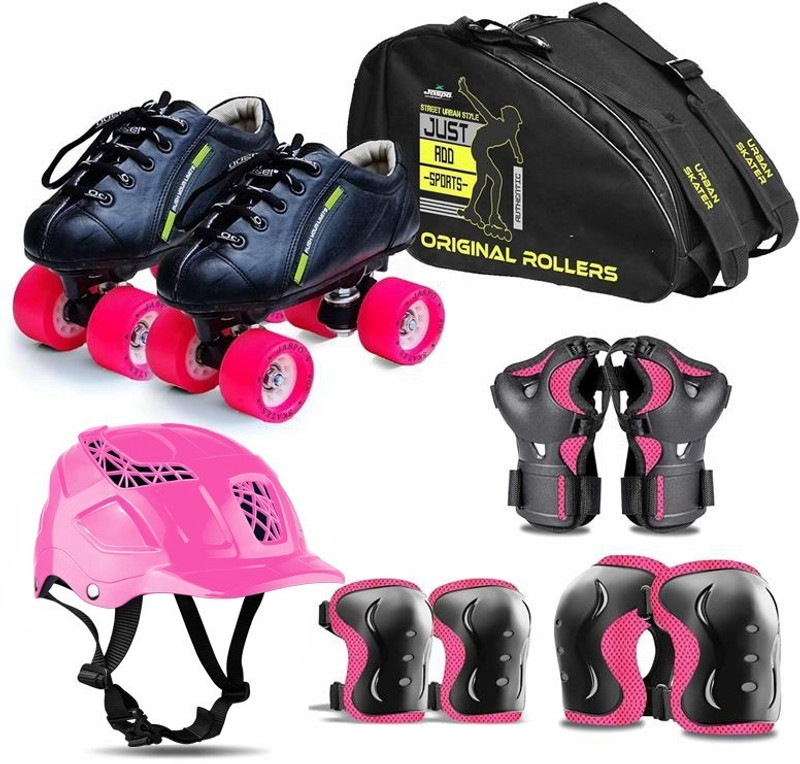 Jaspo Skater Girl Pro Shoe Skate Combo (Size-2 UK (Age 8-9 yrs - 22.5cms) Skating Kit
