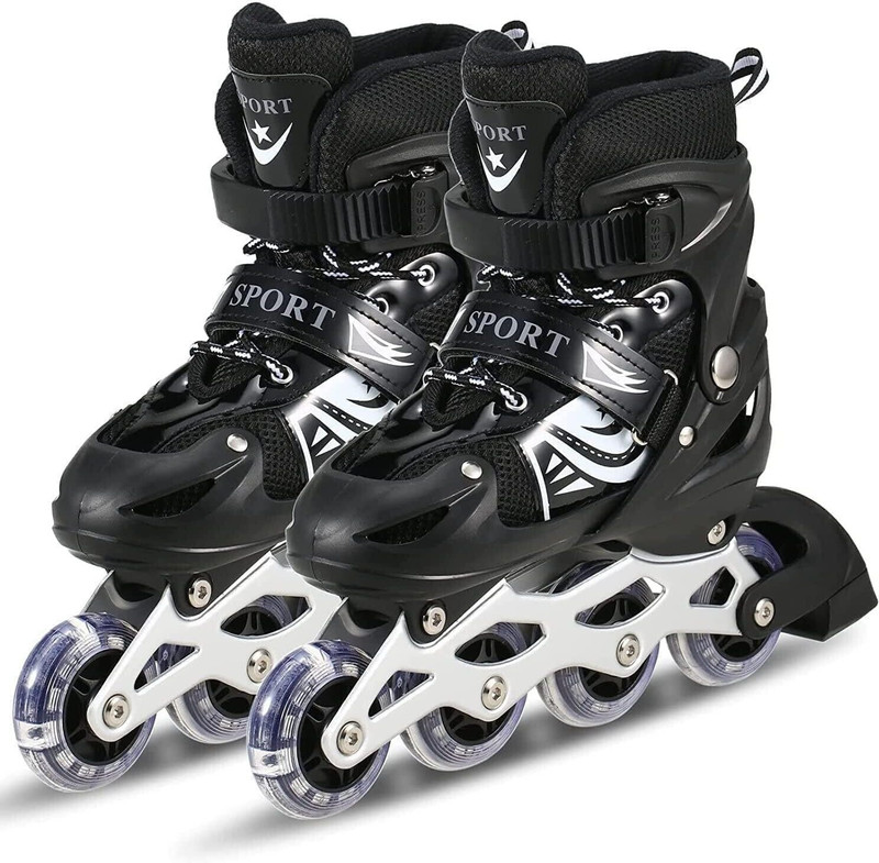 Pramukh Fashion Adjustable Inline Skates Roller Blades for Girls and Boys In-line Skates In-line Kids Size 3 UK - 6 UK(Adjustable, Advanced, Black)