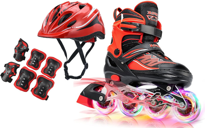 LIVE SPORTS Inline PU Flash wheel, Helmet and Protective clothing With Bag Skating Kit In-line Adults(Adjustable, Advanced, Beginner, Training, Red)