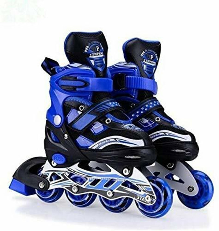 NHP TRADERS Designed Adjustable Inline Skates with Front Light up PU Wheels Beginner Skates In-line Kids Size  3 UK - 6 UK(Adjustable, Advanced, Blue)