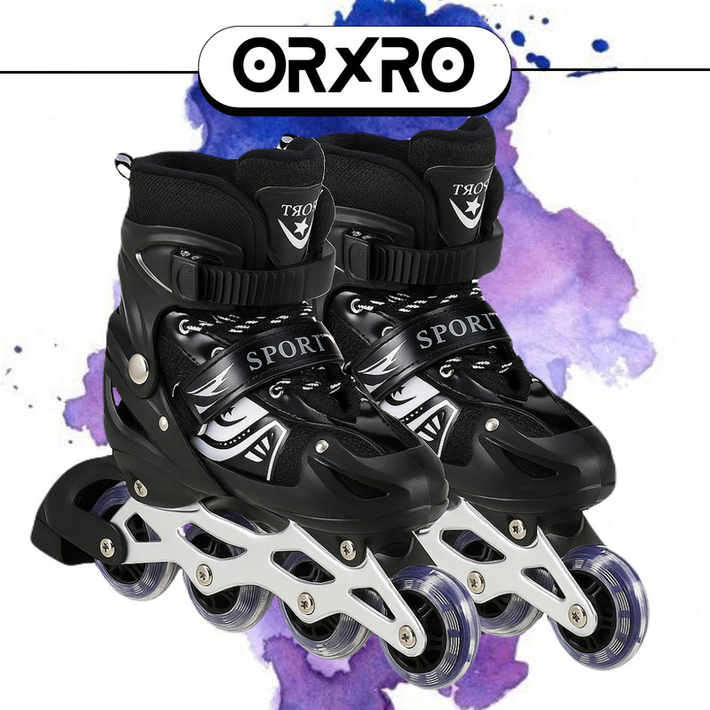 ORXRO Black Skating Shoes for Boys Kids Girls In-line Skates In-line Kids Size 6 UK - 9 UK(Adjustable, Advanced, Black)