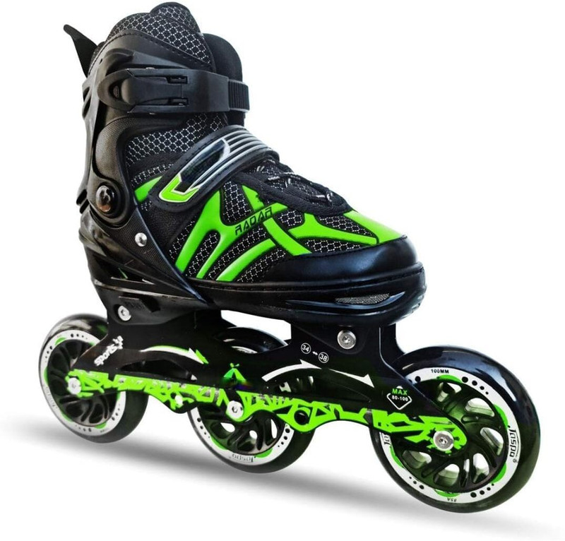 Shoper Zone 3wheel Inline Skates Size Adjustable All Pure PU Strong Wheels Aluminium(Green) In-line Adults Size 6 UK - 9 UK(Adjustable, Beginner, Training, Advanced, Green)