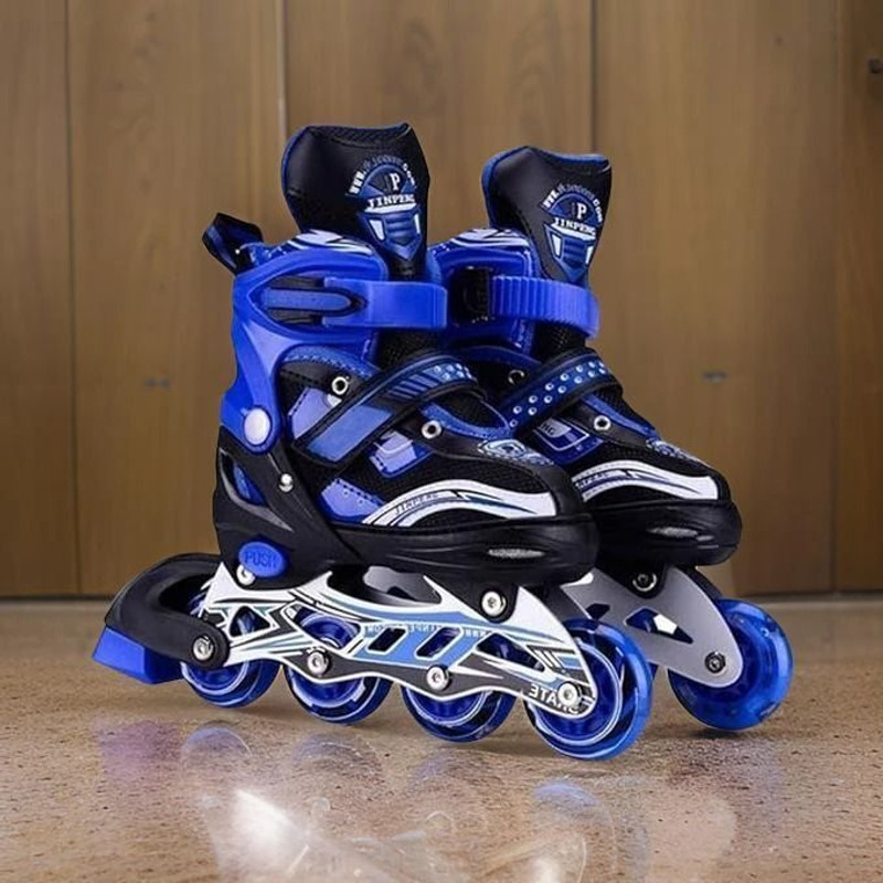 MOJ Inline Skates RollerSkates for Boys 8 to 14 Years skating Shoes for Kids In-line Kids Size  3 UK - 6 UK(Adjustable, Intermediate, Blue)