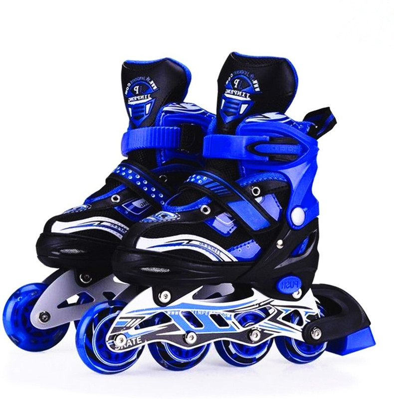 Snazzydeer Aluminum Body Inline Skates with PU Flashing Wheel with Adjustable Length Shoe Adults Size  6 UK - 9 UK(Adjustable, Intermediate, Beginner, Blue)