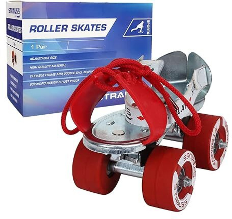 Strauss Tenacity Quad Roller Kids Size  3 UK - 6 UK(Adjustable, Beginner, Intermediate, Advanced, Training, Red, Silver)