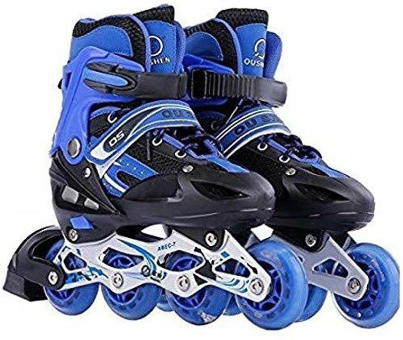 NHP TRADERS Designed Adjustable Inline Skates with Front Light up PU Wheels Beginner Skates In-line Kids Size 3 UK - 6 UK(Adjustable, Advanced, Blue)