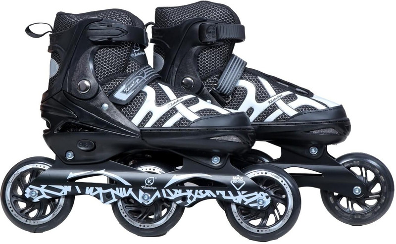 ZAKHEE Adjustable Size 3 Wheels Inline Skates |Beginner-Friendly Skating Shoe In-line Kids Size 6 UK - 9 UK(Beginner, Advanced, Recreational, Training, Black)