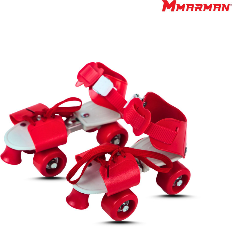 Marman Quad Roller Crystal Pouch pack Age 4-12 Quad Roller Kids Size 3 UK - 6 UK(Adjustable, Beginner, Red)