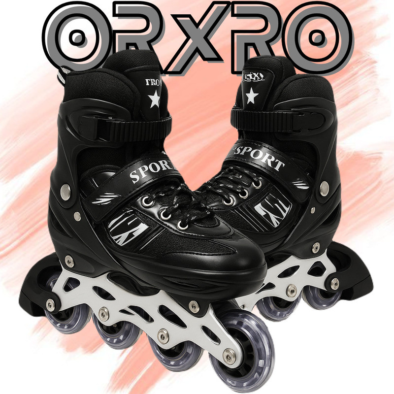 ORXRO Turbo Inline Skates with Safety Brake In-line Kids Size 6 UK - 9 UK(Adjustable, Advanced, Black)