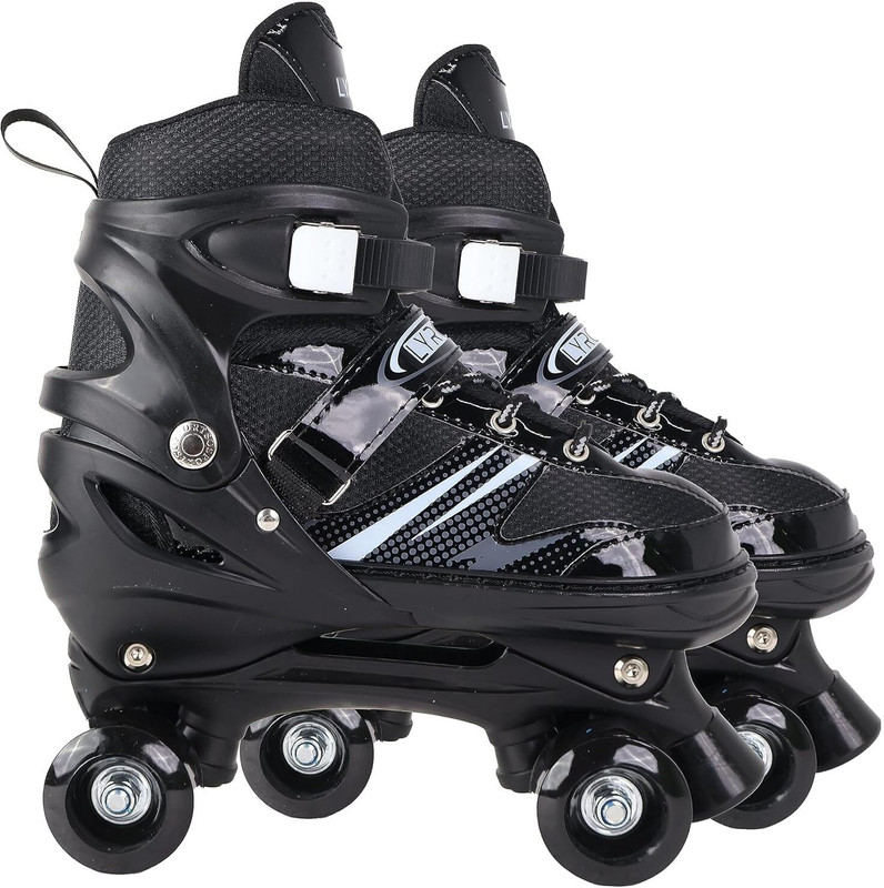 Funtool toys Unisex Quad Roller Skating Shoes with High-Top Support Smooth Rolling Wheels Quad Roller Adults Size 9.5C UK - 8 UK(Adjustable, Beginner, Intermediate, Black)