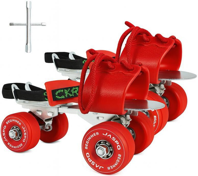 Jaspo Beginner Senior Skates With Metal Body and TPR Rubber wheels Adjustable Quad Roller Adults Size  1 UK - 8 UK(Adjustable, Beginner, Red)