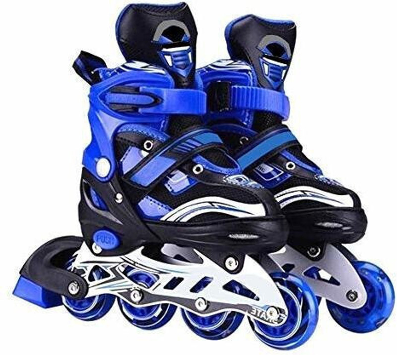 JR CLUB Inline Skates Size Adjustable All PU Wheels with Aluminum-Alloy Quad Roller Adults Size  6 UK - 9 UK(Adjustable, Advanced, Blue)