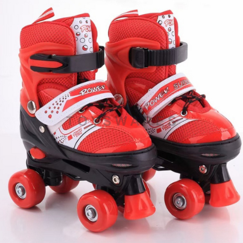 Funtool toys Adjustable Shoe Roller Skates with Toe Quad Roller Adults, Kids Size 6 UK - 9 UK(Adjustable, Beginner, Advanced, Training, Intermediate, Red)
