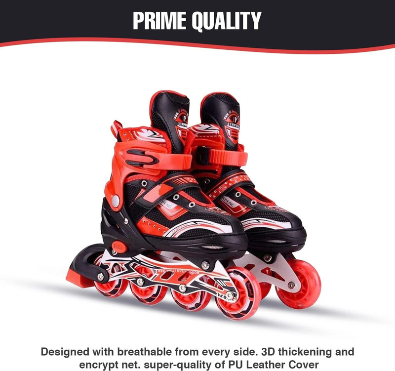 JR CLUB Adjustable Skating Shoes - Age 12-18 Years In-line Adults Size  6 UK - 9 UK(Adjustable, Beginner, Training, Red)
