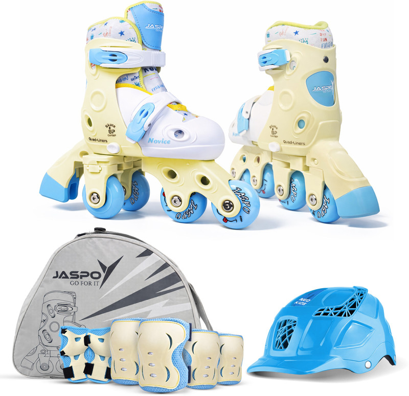 Jaspo Novice 2in1 Kids Convertible Roller Skate Combo | Inline to Quad | (14.6-17cm) | Skating Kit