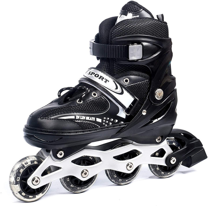 HKC HOUSE Skating Shoe Skates In-line Adults Size 6 UK - 9 UK(Adjustable, Beginner, Training, Advanced, Intermediate, Black)