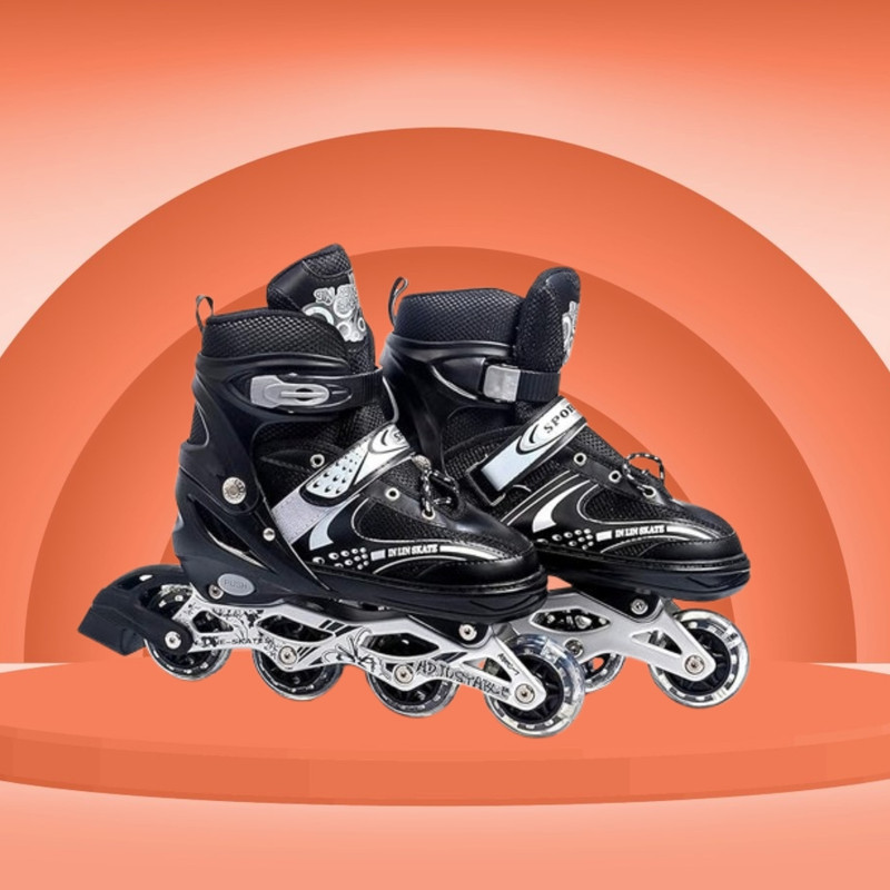 HouseOfCommon New Skate High Adjustable Shoes 4 Wheeler Aluminum Body LED Light On Wheel In-line Kids Size  8C UK - 12C UK(Adjustable, Advanced, Beginner, Intermediate, Recreational, Training, Black)