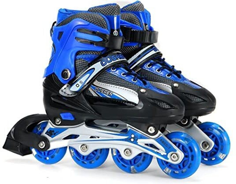 HHS SPORTS Adjustable Performance Inline Skates with Front LED Flash Light up Wheels(Black) In-line Adults Size  6 UK - 9 UK(Adjustable, Beginner, Intermediate, Training, Black)