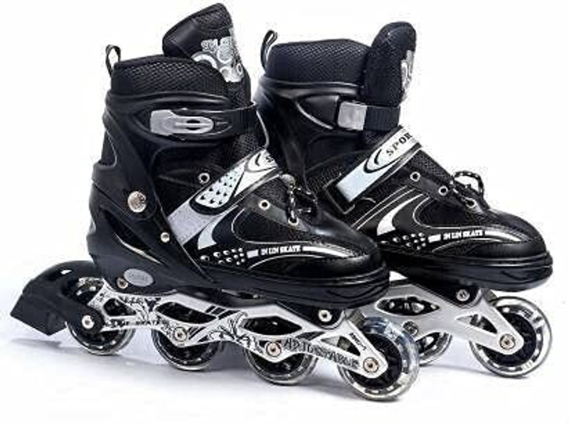 Cinzia Skating Shoes Adjustable Size LED Wheels for Kids Boys Girls In-line Skates In-line Adults, Kids Size  9C UK - 6 UK(Adjustable, Advanced, Training, Intermediate, Beginner, Black)