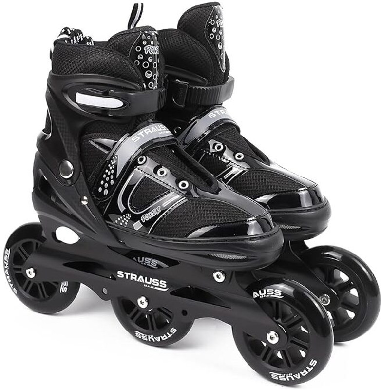Vaidehi Enterprise 3 Wheels Adjustable Inline Skating Shoes|(Black)(Boys,Girls) In-line Kids Size 6 UK - 11 UK(Adjustable, Beginner, Black)