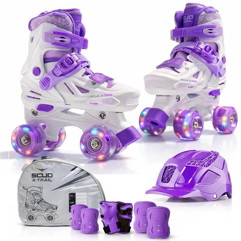 Jaspo Scud X trial Roller Skates Combo with helmet, knee, elbow and wrist guards Quad Roller Kids Size  3 UK - 5 UK(Adjustable, Advanced, Black)