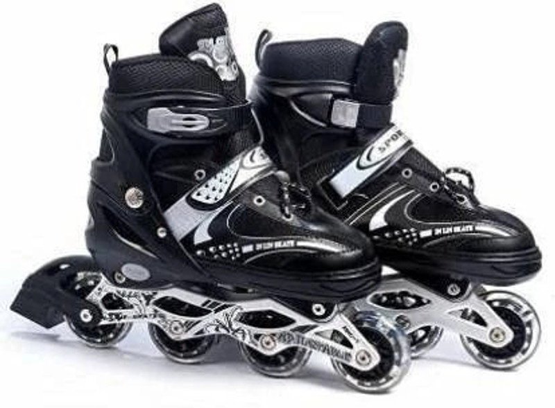 viel spiel High quality in-line have different size with PU LED wheel Shoe Adults Size  6 UK - 9 UK(Adjustable, Advanced, Black)